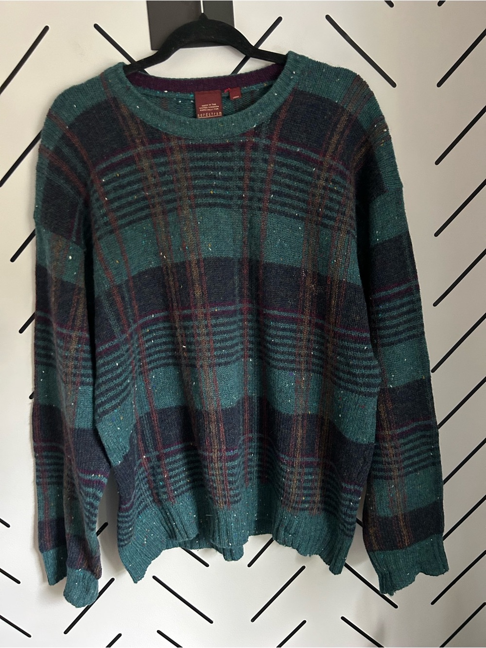 Vintage Nordstrom 100% wool plaid sweater grandpa core - Picture 5 of 6